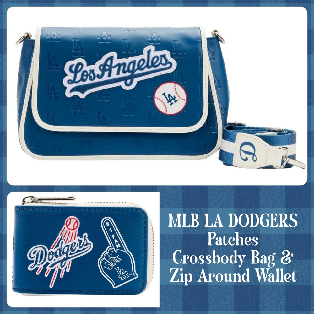 LOUNGEFLY MLB DODGERS Patches Crosdbody Bag & Accordion Zip Around Wallet